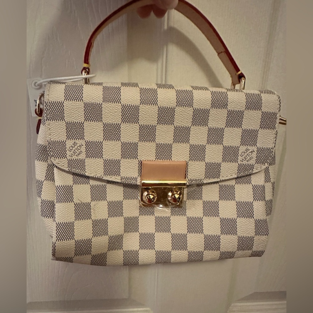 Checkered Handbag with Gold Accents